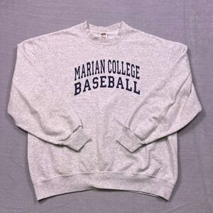 VTG Fruit of the Loom BEST Marian College Baseball Sweatshirt Mens XL Light Gray